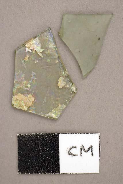 Glass, flat, green tinted shards