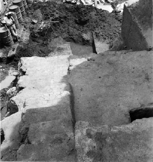 Looking south down stairway of structure 3, Mound E-III-3