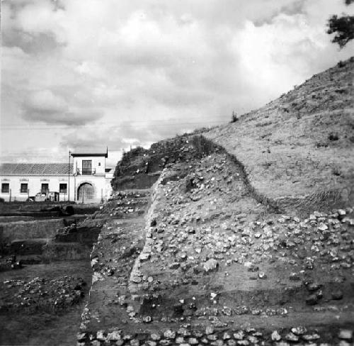 Mound B- Basal step and first terrace wall with pomo construction