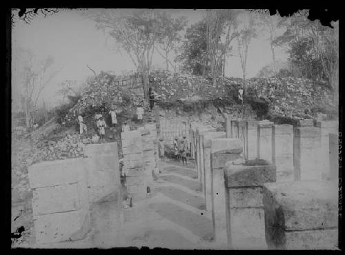 "N.E. Colonnade, after excavation, looking West"