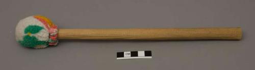 Drumstick; wood with cloth-wrapped head