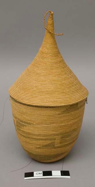 Basket, conical, covered