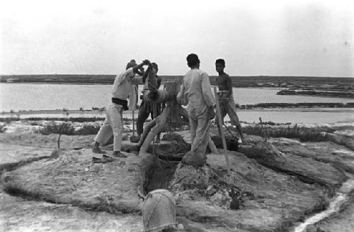 Shansi, September 1935, working winlass at brine-well