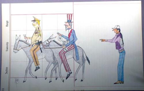 Ledger drawing, 'There They Go Riding Our Asses Again!'