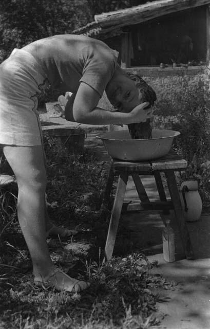 Yutaoho, Shansi, summer 1935, C. Tyler washing hair