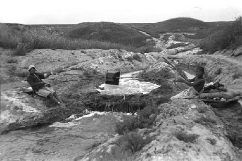 Shansi, September 1935, bailing salt brine, to hoist to level of drying pans