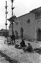 Shansi, September 1935, temple and foodsellers outside gate at Anyi