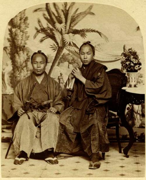 Two Japanese Men seated in photo studio (Samurai's?), Japanese delegation visit to New York