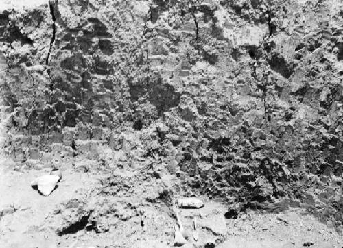 Grave excavation showing pottery jar fragments in pit 7; Grave 1