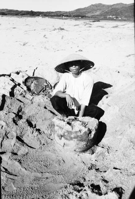 Pottery urn at site