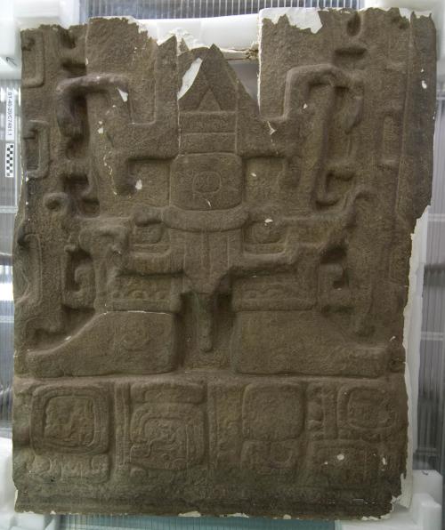 Cast of part of Stela C, Quirigua; south, bottom, feet and glyphs