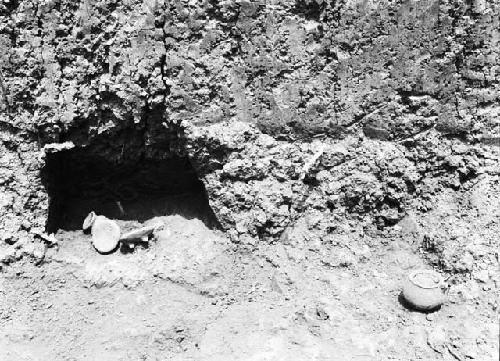 Miniature dishes "in situ" - excavation 2-31; section 8, north wall