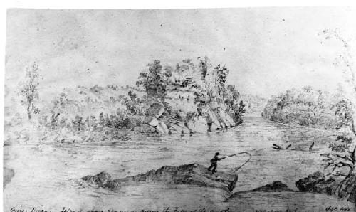 View of island above 200 yards below the falls of Saint Anthony, by Eastman