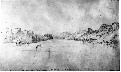 Mountain that soaks in the water, pencil sketch by Seth Eastman