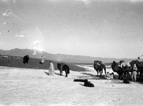 Caravan halted at the approach to Dead Mongol Pass