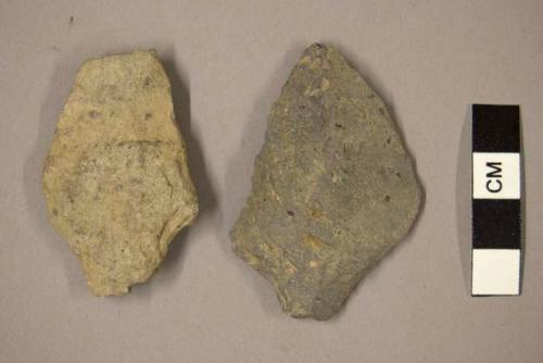 Chipped stone, bifaces?, stemmed, one broken