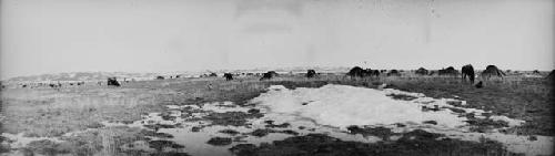 Wide plain with mound of snow