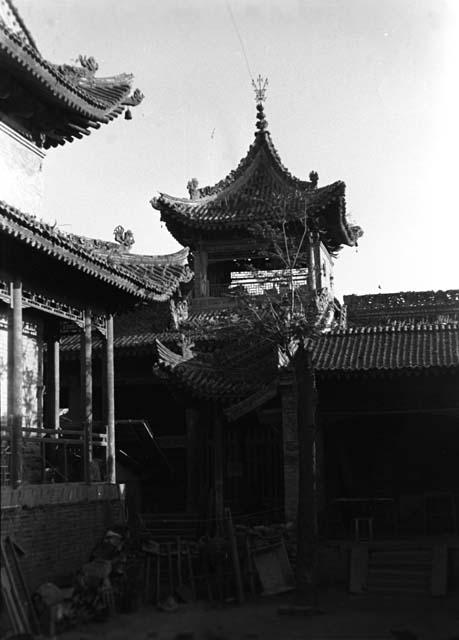 Court of Ch'eng-huang Miao, Sian, a corner tower and part of central tower