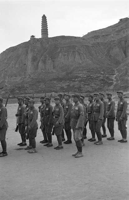 Formation of soldiers standing at attention