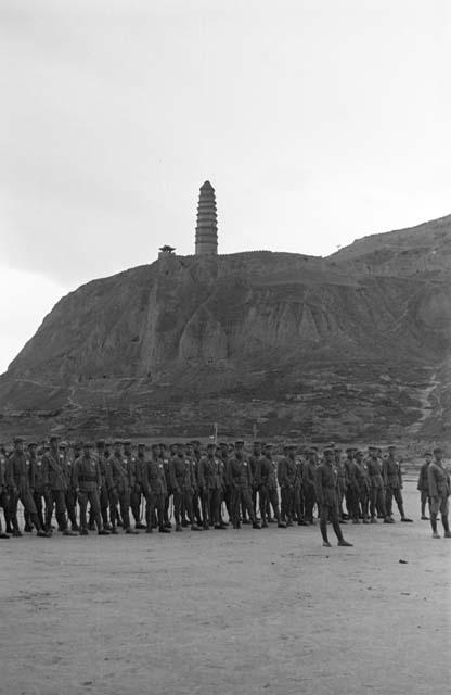 Formation of soldiers standing at attention