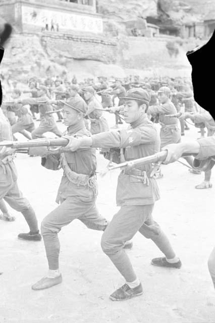 Close-up of soldiers at drill practice