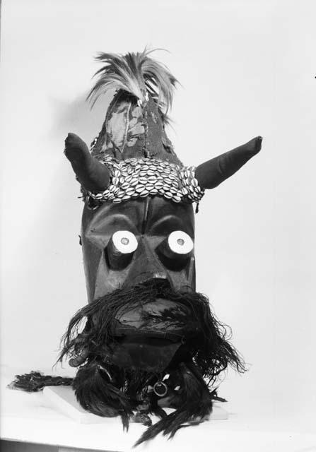 Large wooden mask with horns, whiskers and beard. Na Na Glu