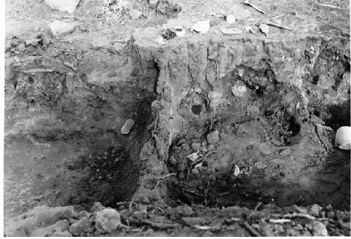 Photo of Pit House B, hole in floor, N.W. center