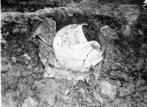 Double exposure. 1. Decorated jar in situ. 2. Bin, room 16