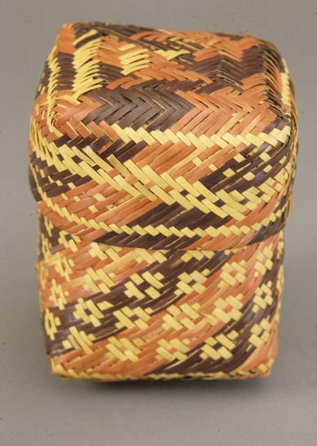 Doubleweave covered basket. design on lid: tci'cmis (worm tracks)