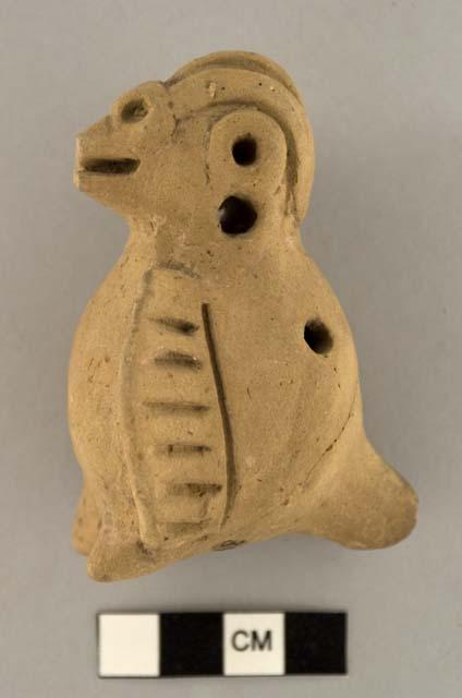 Pottery bird ocarina, three holes, two notes