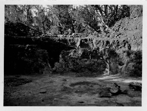 Photo of Pit House B, partition wall, showing doorways.