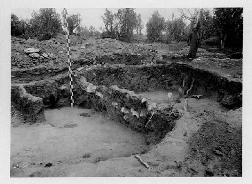 Pit House I - from the S.W. Showing later wall built on fill of the pit