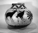 Large pottery vessel - black bird, deer and geometric designs