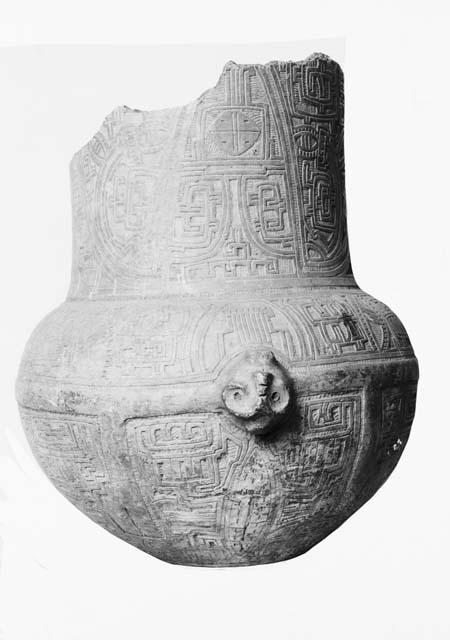 Large decorated urn, incomplete