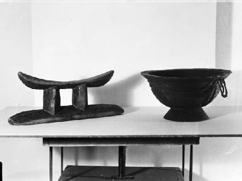 Small stool or head rest and bowl (Property of Dr. G. W. Harley)