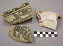 Ceramic rim or body sherds, bowl, polychrome design interior, handle? remnant