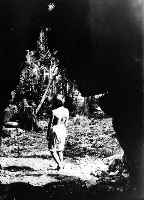 Boy standing on opposite side of gate