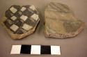 Ceramic body sherds, undecorated, black on white, various vessels
