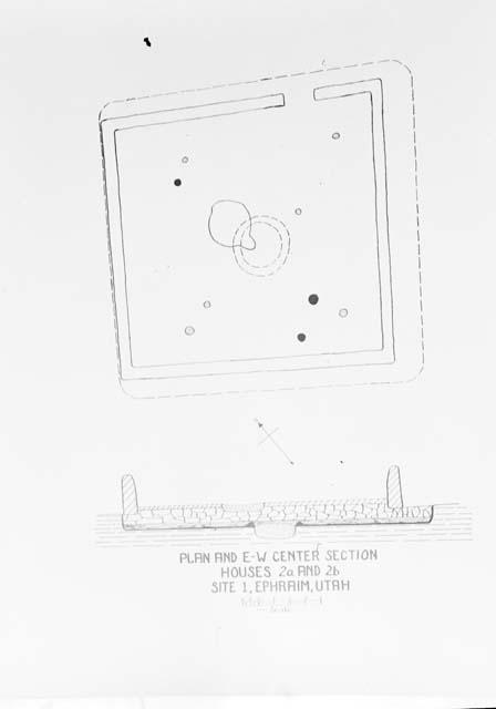 Survey drawing, site I, plan of center section of house