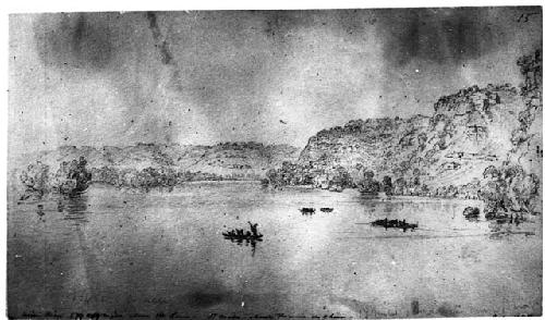 View of Mississippi River, pencil sketch by Seth Eastman