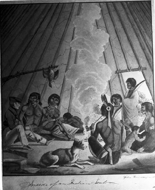 Inside Indian tent, water color by Peter Rindisbacher