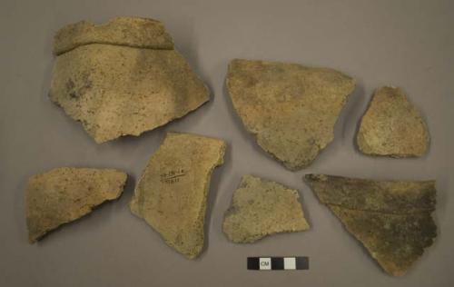 Undecorated pottery jar fragments