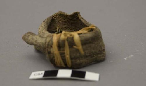 Piece of walnut bark tied in roll - combination toothbrush and dentifrice;