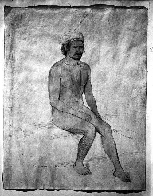 Pencil wash sketch of man sitting. "Co-Te-Mooc Sa-O-La OR",