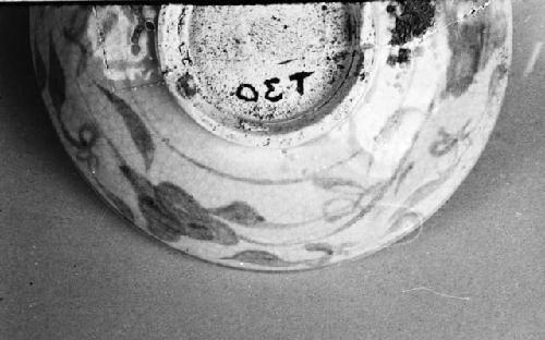 Pottery bowl, close-up of exterior decoration