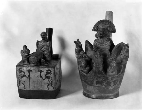 Pottery vessels depicting burial scene and group of dogs