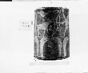 Birch bark cylindrical basket with hunting scene