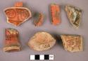 Black on red sherds-dippers and handles