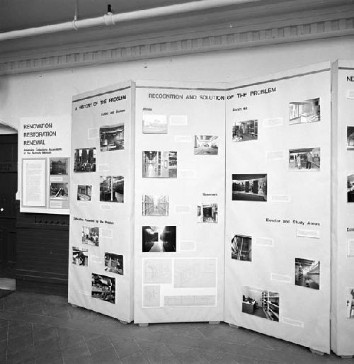 Front hall exhibit  "Renovation, Restoration and Renewal" 1986