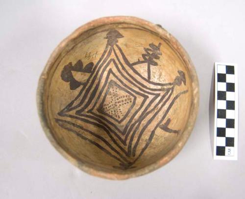 Early modern Hopi black on yellow pottery bowl